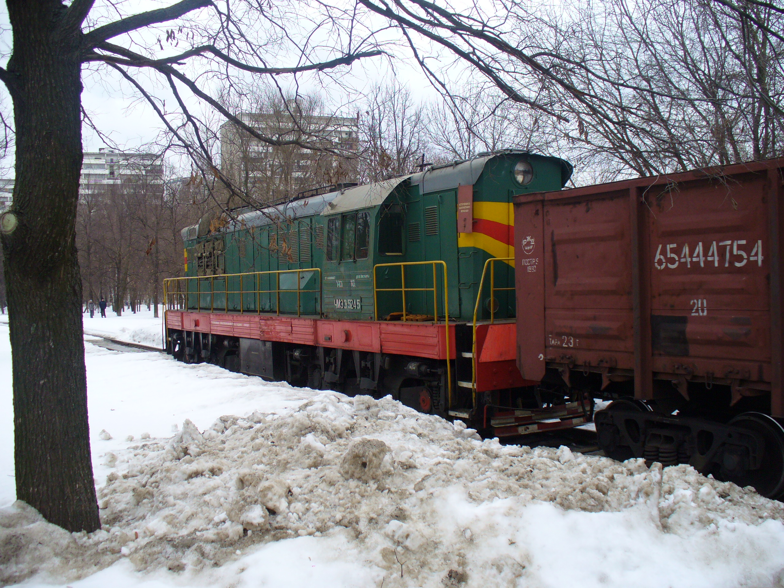 Поезд с тепловозом РЖД ЧМЭ3Э-5245, вид на восток